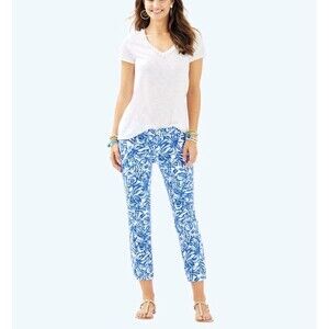 Lilly Pulitzer SADIE STRETCH CROP CHINO Capri PANT Resort White On A Roll Blue 6